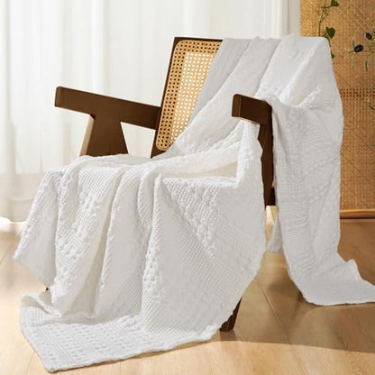 PHF Lightweight 100% Cotton Waffle Throw Blanket for Couch, White - color: 02 White, size: Throw(50"x60")