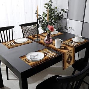 ArtSocket Table Runner and Placemats Set of 6, Boho Aztec - color: Western Brown