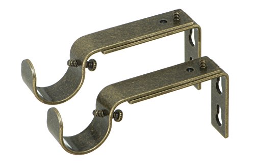 Ivilon Adjustable Brackets for Curtain Rods - for 1 or 1 1/8 Inch Rods. Set of 2 - Antique Brass - color: Antique Brass, size: Adjustable - 1" or 1-1/8" Rods