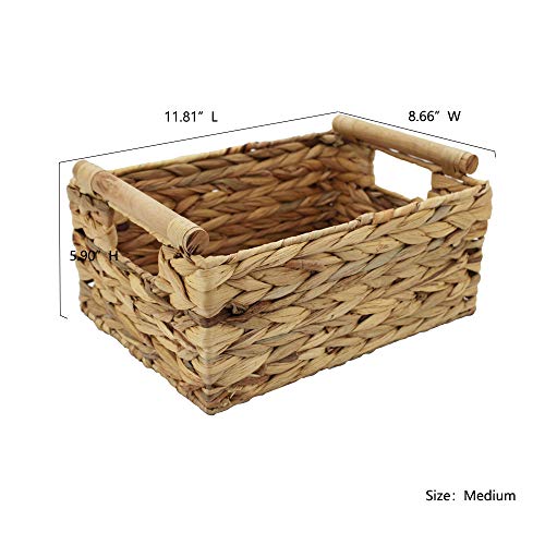 Natural Woven Water Hyacinth Storage Basket with Wood Handles, Medium - color: Natural, size: 11.81x 8.66x 5.9