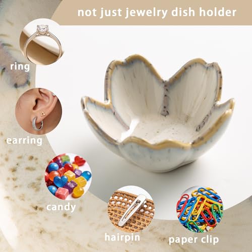 Mecaikru Ceramic Jewelry Tray, 3.5 in Flower Ring Dish with Gift Box & Card - color: grey