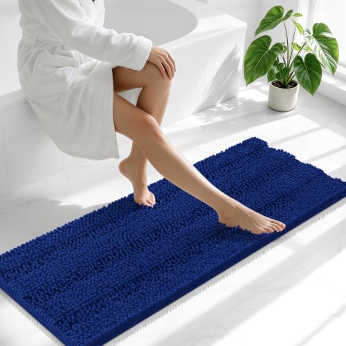 Smiry Thick Chenille Bathroom Runner Rugs 47x17, Absorbent Bath Mat, Navy - color: Navy, size: 47" X 17"