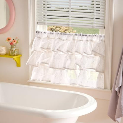 jinchan Mini Pom-Pom Ruffled Valance for Windows 18 Inch 1 Panel White - color: Dottie Linen Whisper