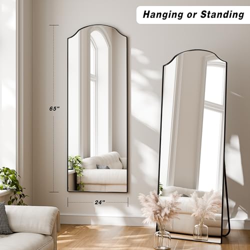 VooBang Wave Curved Top Arched Mirror Full Length, 65"x24" Floor Mirror - size: 65"L x 24"W
