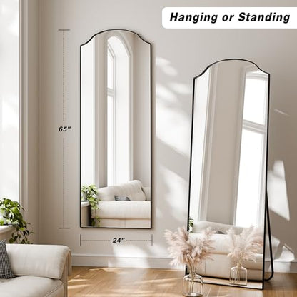 VooBang Wave Curved Top Arched Mirror Full Length, 65"x24" Floor Mirror - size: 65"L x 24"W