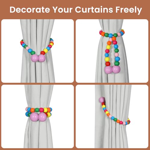 KLOGTSIND Magnetic Curtain Tiebacks, 2 Pack Wood Bead Curtain Holdbacks - color: Multicolor