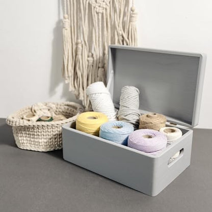 Creative Deco Large Gray Wooden Box Storage with Hinged Lid - color: Gray, size: L | Handles