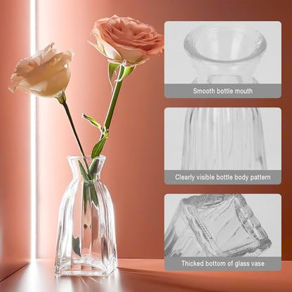 4pcs Clear Glass Bud Vase, Small Glass Vases in Bulk for Flower