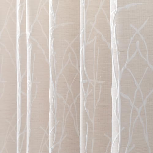 Light Beige Patterned Curtains 96 Inch Long for Living Room Dining 2 Panels Back Tab Pocket Tree Botanical Design Toile Bold Room Darkening Drape Light Filtering Linen Colored Curtain Modern Farmhouse - color: Beige, size: 52"W x 96"L (Pack of 2)