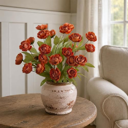 6 Pcs 27" Faux Silk Peony Artificial Fall Flowers Stems for Vase (Orange) - color: Orange