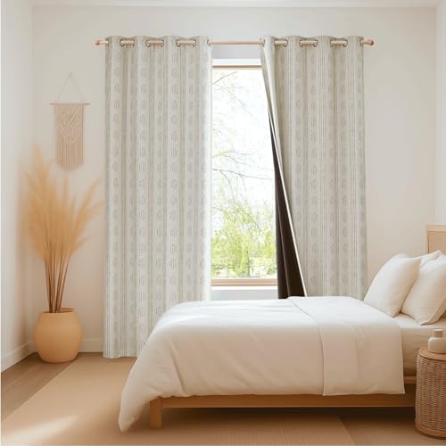 100% Blackout Taupe Boho Curtains, 96 Inches, 2 Panels for Bedroom - color: Taupe, size: 52"W x 96"L (Pack of 2)