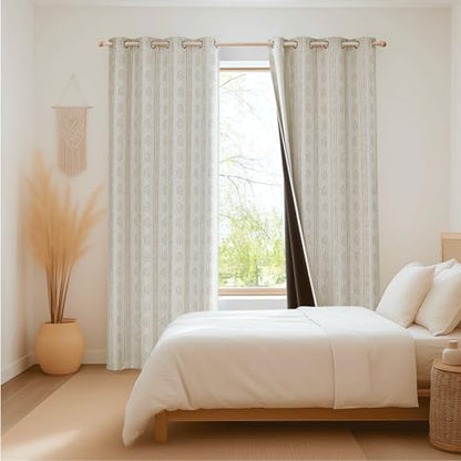 100% Blackout Taupe Boho Curtains, 96 Inches, 2 Panels for Bedroom - color: Taupe, size: 52"W x 96"L (Pack of 2)