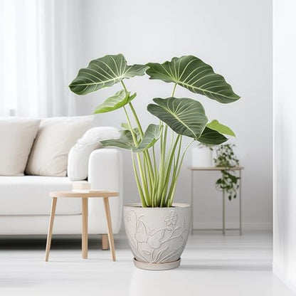 MPotTo 10 Inch Plant Pot, Ceramic Planter Pot, White - color: Butterflies and Flowers White