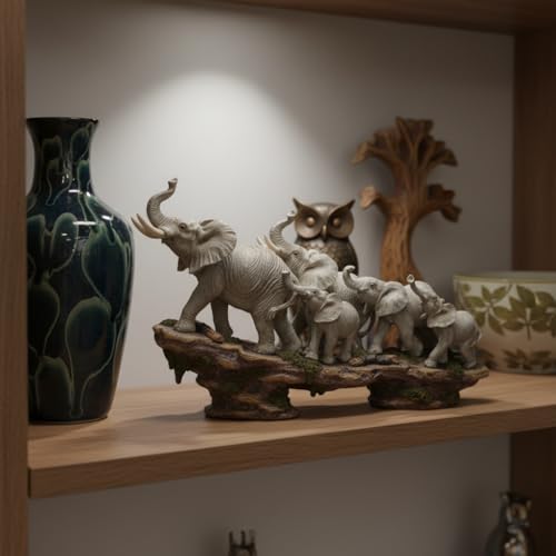 Comfy Hour 14 Inch Elephant Statue, African Family Figurine - color: Gray Elephants With Weathered Cliff Base
