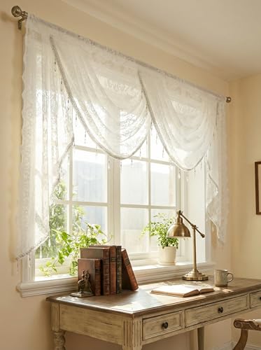 Molaxhome White Lace Window Valance Curtains Swag Victorian Gothic Style - color: White, size: 59"W x 41.3"L (Pack of 1)