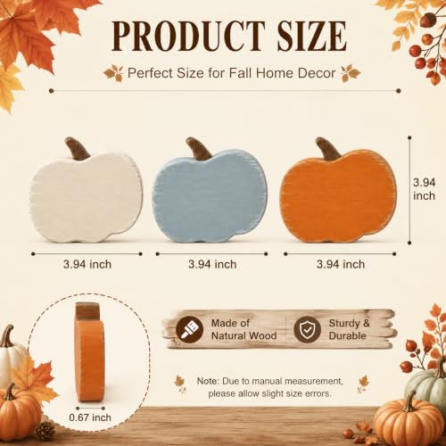 Vintage Fall Decor, Set of 3 Wooden Pumpkins, Farmhouse Pumpkin Table Decor - color: Pumpkin2