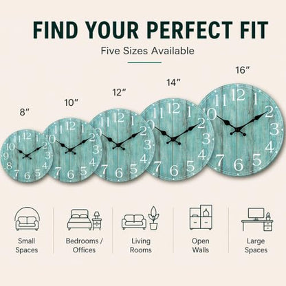 8 Inch Wall Clock, Silent Battery Operated Analog Clock, Teal - color: C-teal, size: 8"
