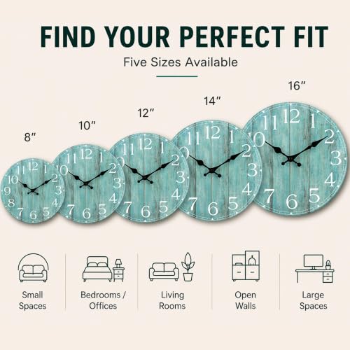 10 Inch Wall Clock, Silent Battery Operated Analog Clock, Teal - color: C-teal, size: 10"