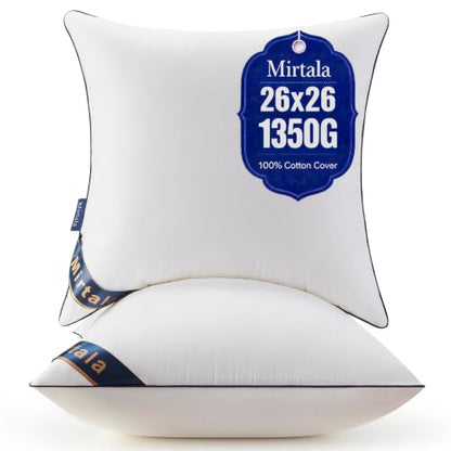 Mirtala 26"x26" Pillow Inserts Set of 2 with 100% Cotton Cover Decorative Square Throw 26" Pillows for Living Room, Sofa, Couch, and Bed-White (2, 26 x 26 Inch) - size: 26 x 26 Inch