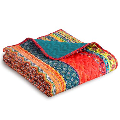 Exclusivo Mezcla Reversible Boho Quilted Throw Blanket, 50"x 60" - color: Bohemian Red and Blue, size: 50 x 60 inch