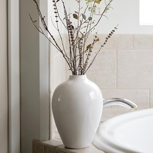 Willowy 10 Inch Elegant Glossy Porcelain Vase - White Ceramic Vase, Large Ceramic for Vases Home Decor, Tall White Decorative Vases for Pampas Grass - color: White, size: Tall 10''