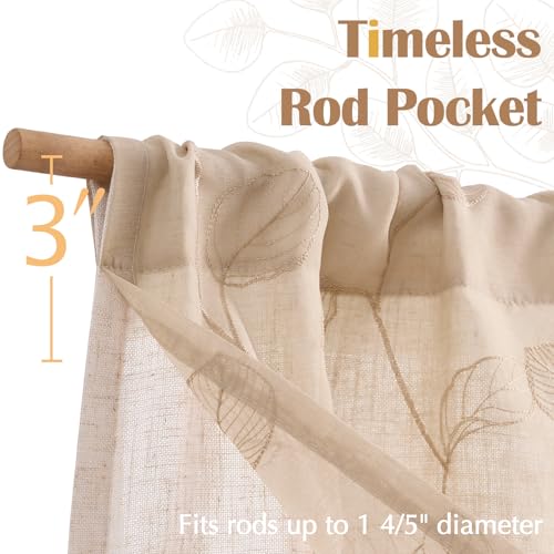 jinchan Linen Valance Curtain Beige Sheer Leaf Embroidered 18 Inch 1 Panel - color: Leaf Beige