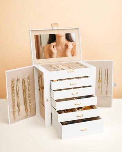 BOOVO Large Jewelry Box for Women 6 Layer - color: White and Gold, size: 6 Layer