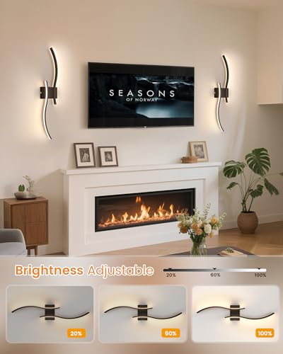 VOLISUN Battery Operated Wall Sconces Set of Two, 27.6 inch Wireless Wall Sconces, 3000K-6500K Dimmable Wall Lamps with Remote, Rechargeable Black Wall Lights for Living Room, Hallway, Bedroom - color: Black, size: 27.6 INCH