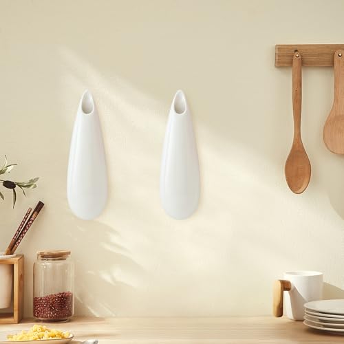 White Ceramic Wall Vases, Set of 2, 12 Inch, Teardrop Design - color: 2pcs-large