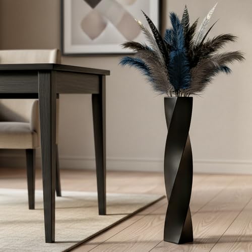 Tall Black Resin Floor Vase - 23.6 Inch Modern Square Twist Vases for Home Decor, Large Decorative Vase for Dried Flowers, Pampas Grass, Centerpiece - Matte Finish - color: Black, size: 23.6 in