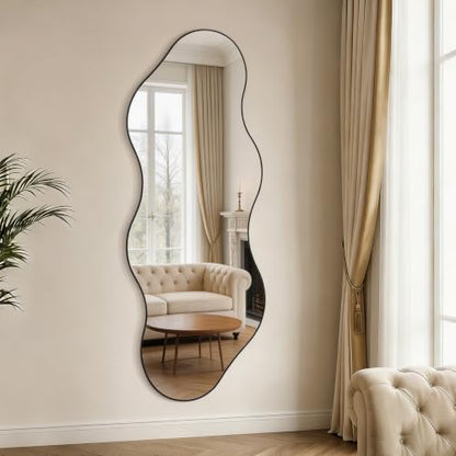 65.7"x24" Irregular Full Length Mirror, Abstract Wall Mirror - color: Black Wavy