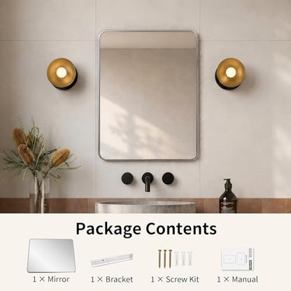 DeerValley Bathroom Mirror with Black Frame, Rounded Rectangle - color: Silver, size: 36"L x 30"W