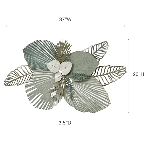 Touch of Class Mystic Tropics Floral and Leaf Metal Wall Sculpture | Tropical Style Sculpture Decor for Bedroom, Living Room, Bathroom, Entryway, Hallway