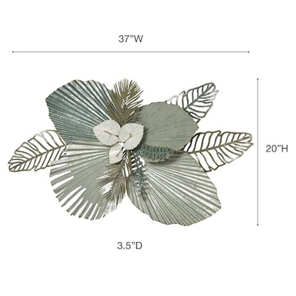 Touch of Class Mystic Tropics Floral and Leaf Metal Wall Sculpture | Tropical Style Sculpture Decor for Bedroom, Living Room, Bathroom, Entryway, Hallway