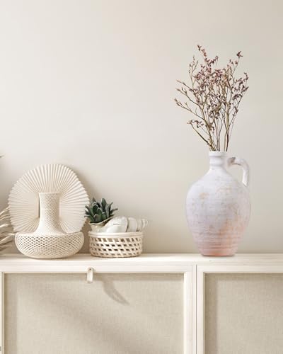 UPWOIGH 9.8in Ceramic Flower Vase with Handles - color: Off-white, size: 9.8''