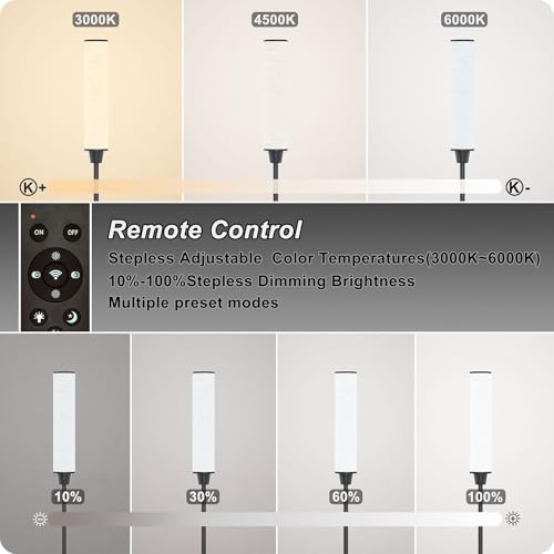 Nukanu Floor Lamp with Remote Control,Black,Linen lampshade - color: black+Beige linen