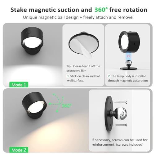 Racokky LED Wall Mounted Lights with Remote, Rechargeable Wall Sconces - color: Black