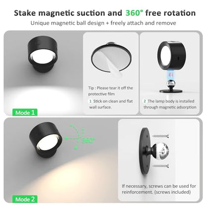 Racokky LED Wall Mounted Lights with Remote, Rechargeable Wall Sconces - color: Black