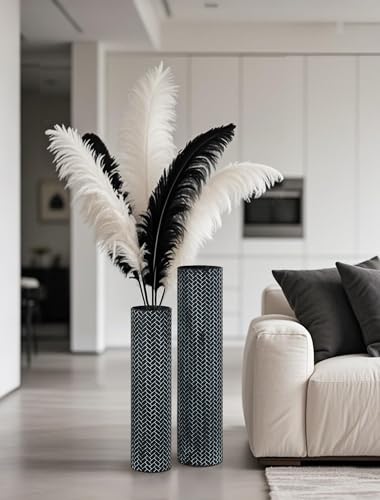 Sziqiqi Black Tall Floor Vase, Metal Floor Standing with Woven Texture - color: Black