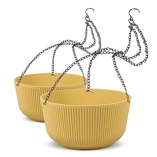 Dexceder 9.8 Inch Self Watering Hanging Planter (2 Pack, Yellow) - color: Yellow, size: 9.8 inch