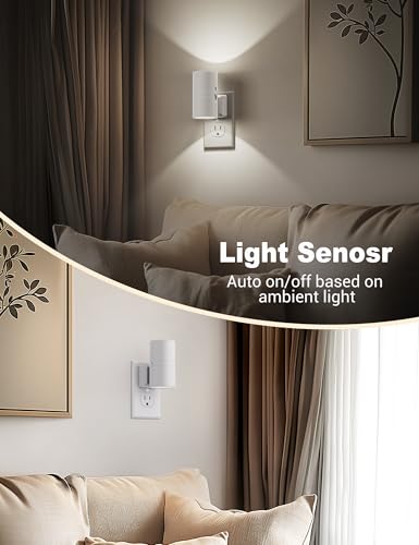 JandCase Night Lights Plug into Wall, Dimmable Night Light, Dusk to Dawn - color: White