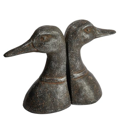 Creative Co-Op Decorative Distressed Cast Metal Duck Head Bookends, Black, Set of 2 - color: Black
