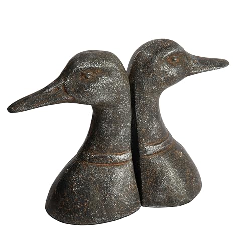 Creative Co-Op Decorative Distressed Cast Metal Duck Head Bookends, Black, Set of 2 - color: Black
