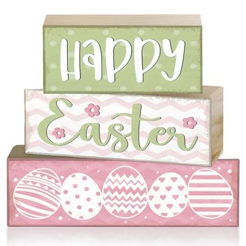Easter Bunny Decor – 3Pcs Farmhouse Wooden Easter Decorations for Home, Rustic Spring Signs Table Centerpiece, Cute Natural Wood Rabbit Figure for Mantle Shelf Tiered Tray Indoor Decor - color: Fh3018