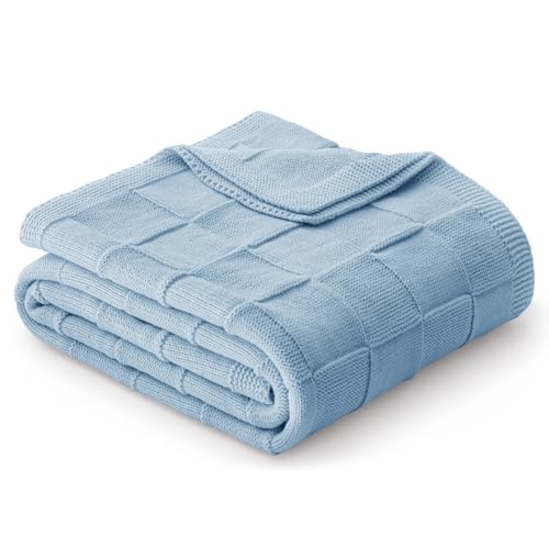 Whale Flotilla Checkered Knit Throw Blanket for Couch, Blue - color: Blue, size: 50x60 Inch