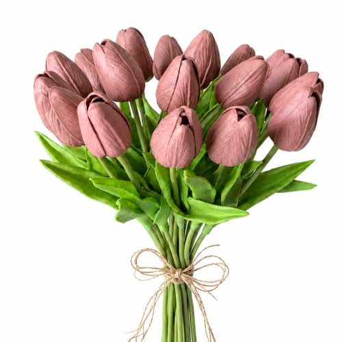 Mandy's 20 Stems Mauve Artificial Tulip Flowers for Home Centerpieces - color: Mauve