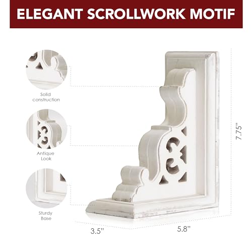 American Art Decor Wood Bookends - Shelf Decor & Wall Decor for Living Room, Bathroom, Bedroom, & Office - Home Decor & Shelf Accents (White Set of 2, 7.75"x 5.8"x 3.8") - color: Whitewashed