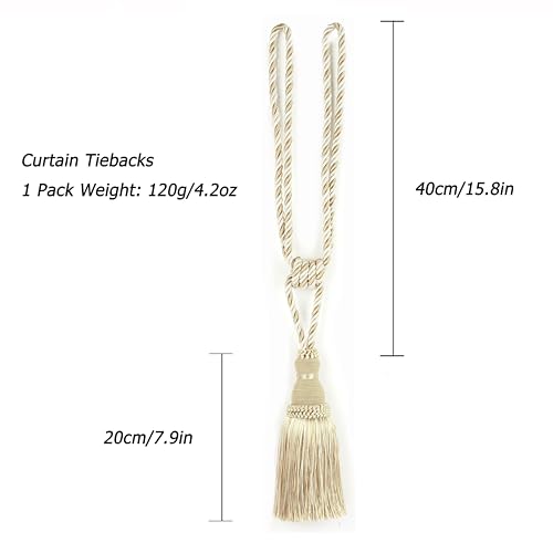 BEL AVENIR 2 Pack Curtain Tiebacks Tassel Drapery Tie-Backs Rope Holdbacks - color: Mix Beige, size: 2 Pack