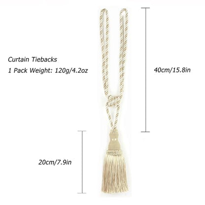 BEL AVENIR 2 Pack Curtain Tiebacks Tassel Drapery Tie-Backs Rope Holdbacks - color: Mix Beige, size: 2 Pack