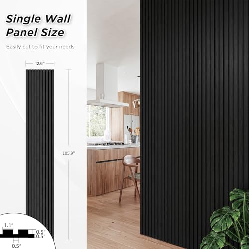 SMARTSTANDARD 4 Pack 105.9" x 12.6" Wood Slat Wall Panels, Matte Black - color: Matte Black, size: 106" x 50.4"